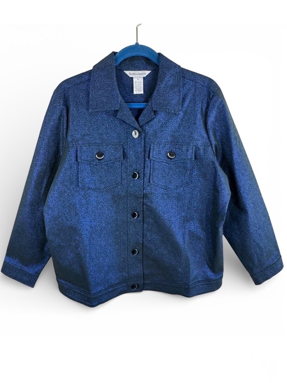 Draper's & Damon's Blue Metallic Shimmer Button Front Jacket XL Textured Stretch